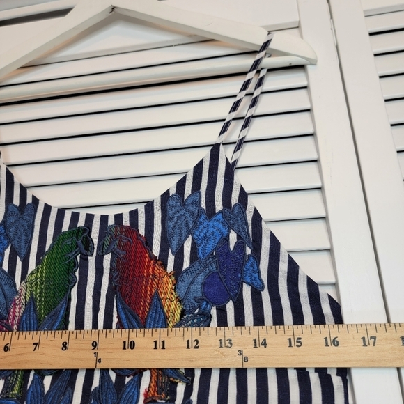 FARM RIO Striped Parrot Embroidered Mini Dress Women's XS Linen Sleeveless Blue - Picture 12 of 15
